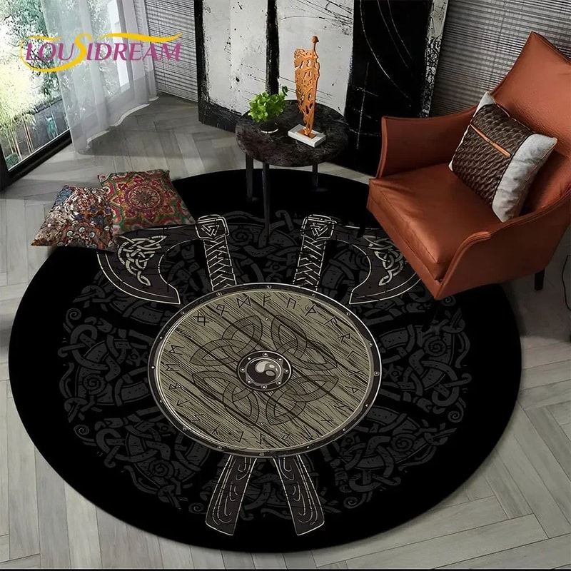 Viking Valknut Tree Of Life Round Rug NonSlip Nordic Area Carpet For Living Room Bedroom Decor 28