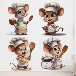cute chef mouse wall sticker – cartoon self-adhesive corner decor for bedroom & living room