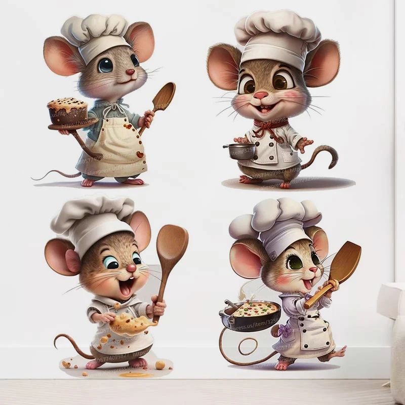 Cute Chef Mouse Wall Sticker Cartoon SelfAdhesive Corner Decor For Bedroom Living Room 0