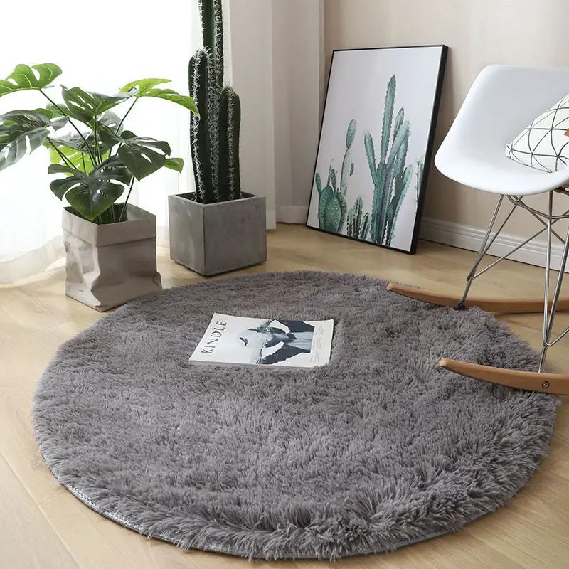 Fluffy Round Plush Rug Soft NonSlip Cushion Carpet For Living Room Bedroom Kids Space 4