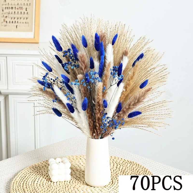 Natural Dried Bunny Tail Pampas Grass Bouquet Fluffy Blue Floral Stems For Elegant Home Event Dec 6