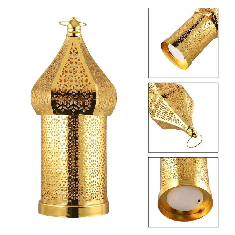 Moroccan Gold Hollow Lantern Elegant Ramadan Eid Decorative Iron Light 3