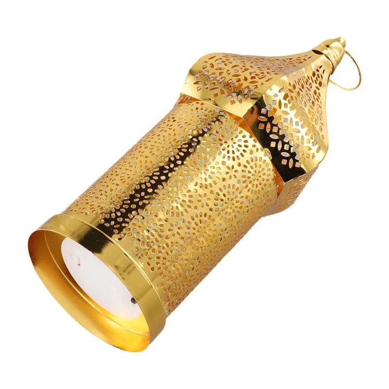 Moroccan Gold Hollow Lantern Elegant Ramadan Eid Decorative Iron Light 4