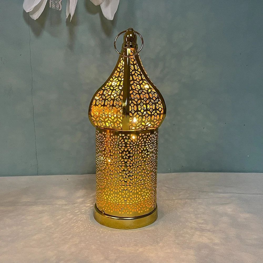 Moroccan Gold Hollow Lantern Elegant Ramadan Eid Decorative Iron Light 6
