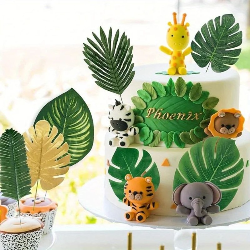 Tropical Palm Leaf Decor Set Artificial Jungle Safari Leaves With Stems For Party Home Styling 3