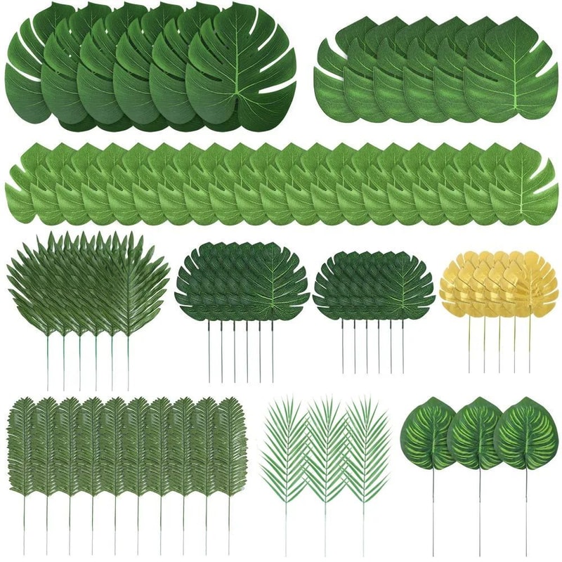 Tropical Palm Leaf Decor Set Artificial Jungle Safari Leaves With Stems For Party Home Styling 0