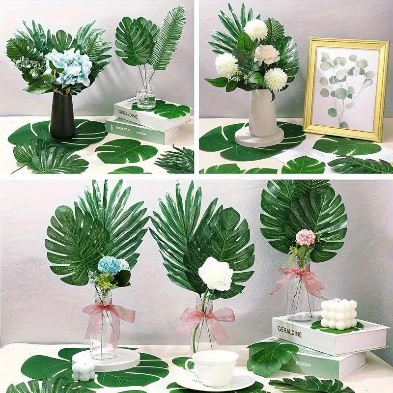 Tropical Palm Leaf Decor Set Artificial Jungle Safari Leaves With Stems For Party Home Styling 2
