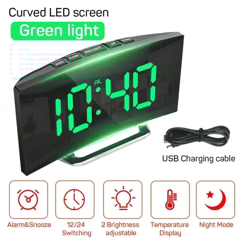 LED Digital Alarm Clock With Backlight Large Display Calendar Temperature Bedside Clock 1