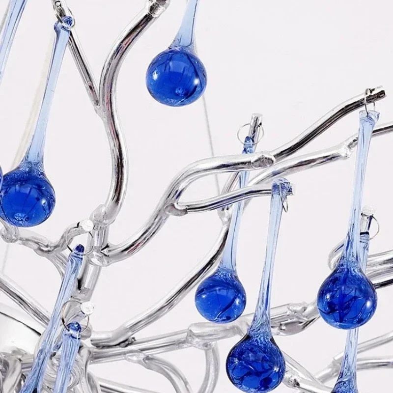 Modern Branch Crystal Chandelier Luxury Pink Blue Teardrop Hanging Ceiling Light 3