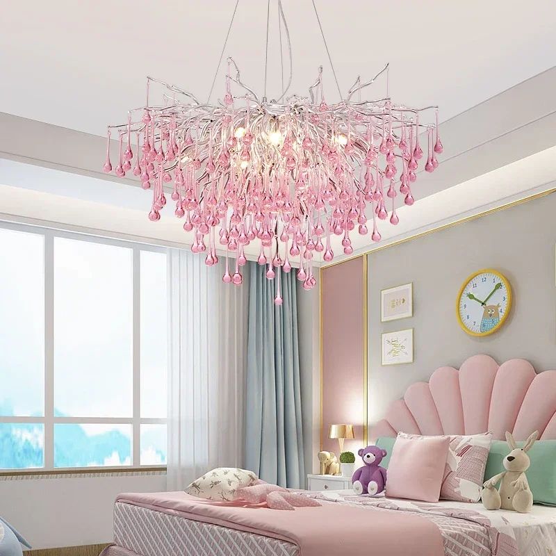 Modern Branch Crystal Chandelier Luxury Pink Blue Teardrop Hanging Ceiling Light 4