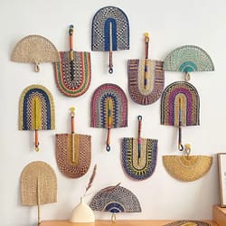 handwoven seagrass wall fan decor – nordic boho wicker hanging for living room & entryway
