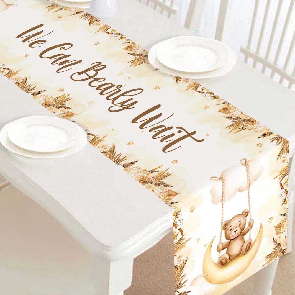 Cartoon Teddy Bear Table Runner Cute Baby Shower 1st Birthday Table Decor 5