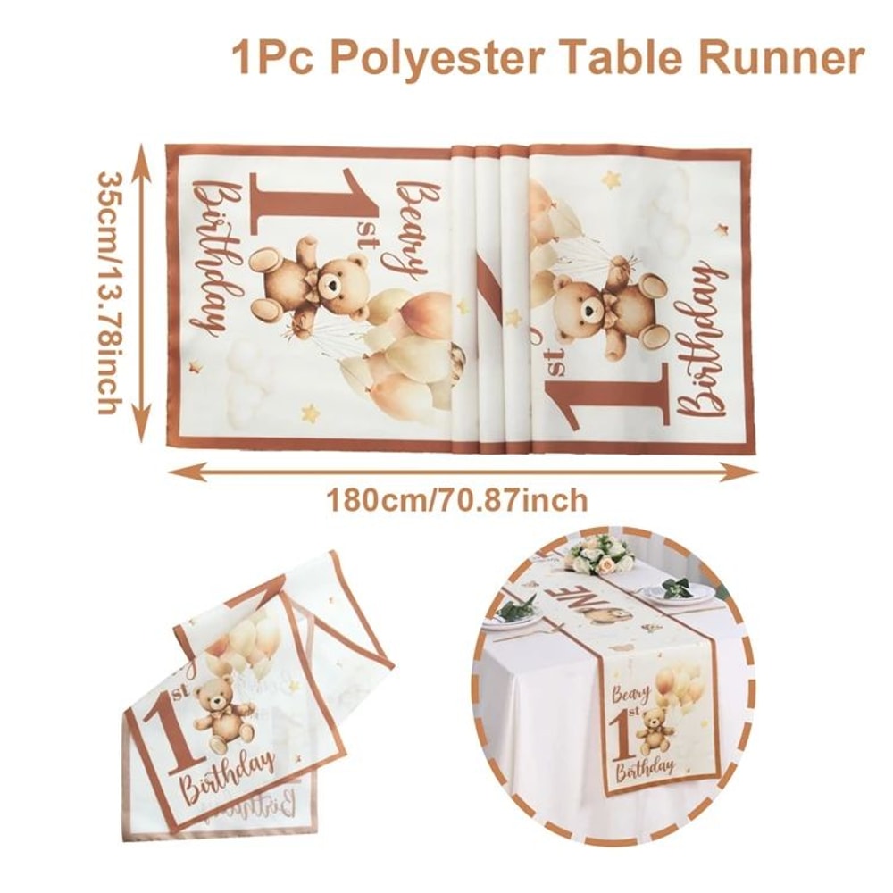 Cartoon Teddy Bear Table Runner Cute Baby Shower 1st Birthday Table Decor 7