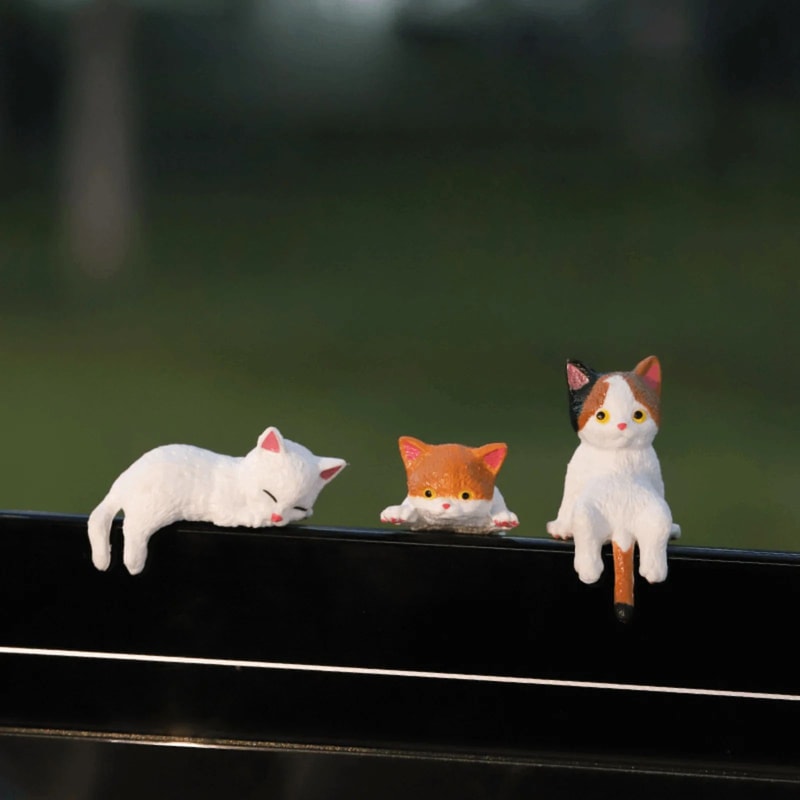 Mini Cute Cat Figurine Set 3D Resin Animal Desk Decor For Shelf Monitor Display 0