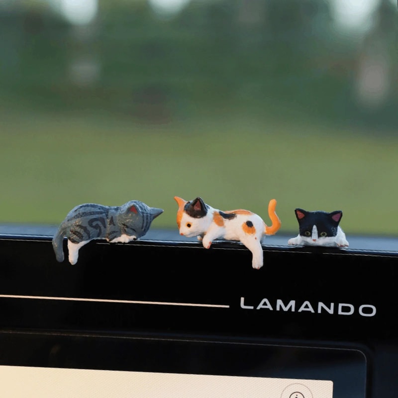 Mini Cute Cat Figurine Set 3D Resin Animal Desk Decor For Shelf Monitor Display 1