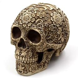 artistic resin skull sculpture with plum blossom design – hand-carved gothic garden & home decor statue