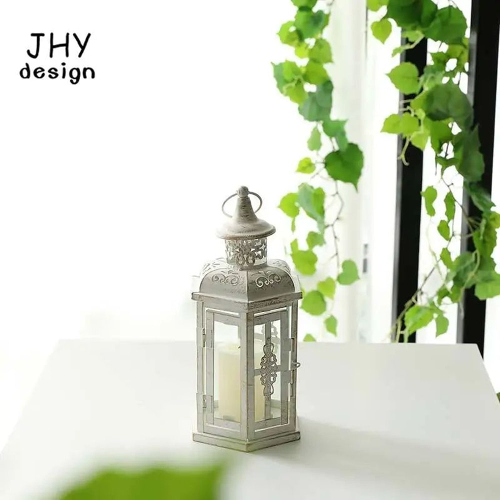Vintage White Gold Metal Candle Lantern 10in Hanging Decorative Lantern For Indoor Outdoor Event 2