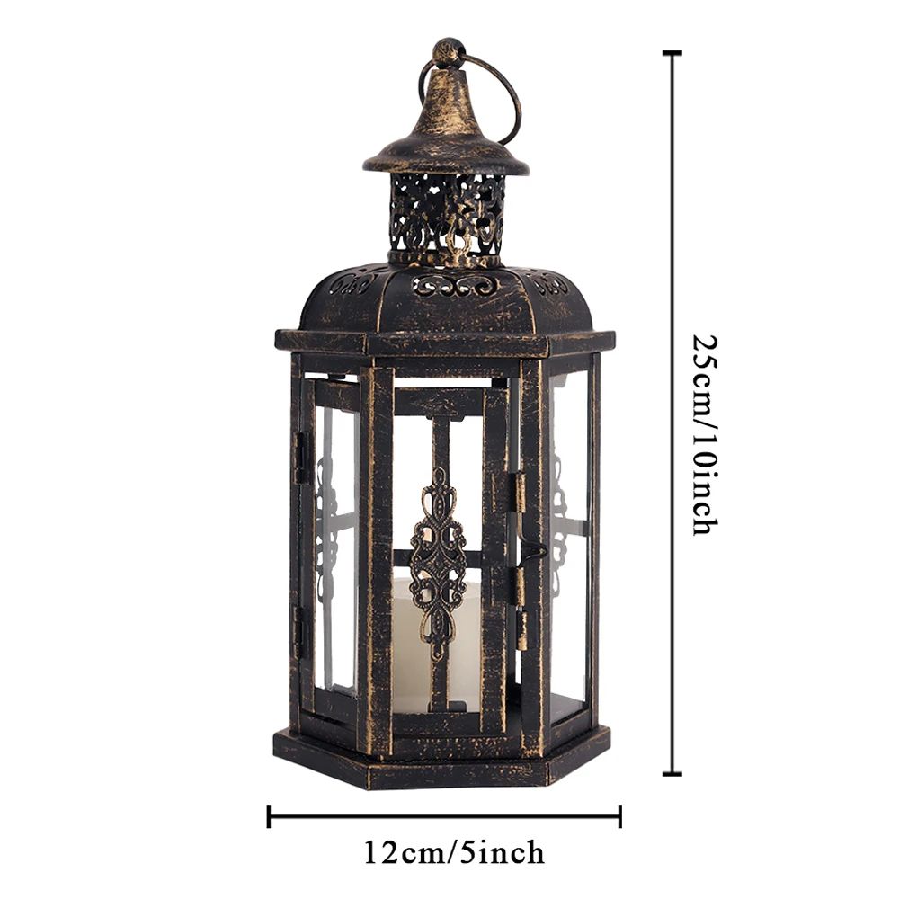 Vintage White Gold Metal Candle Lantern 10in Hanging Decorative Lantern For Indoor Outdoor Event 6