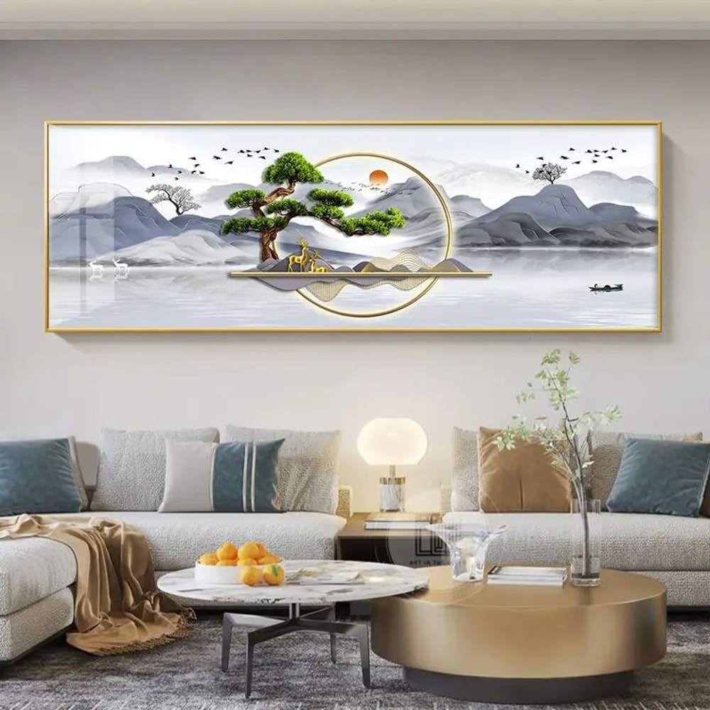 Chinese Golden Deer Canvas Wall Art Feng Shui Mountain Landscape Poster Unframed 11