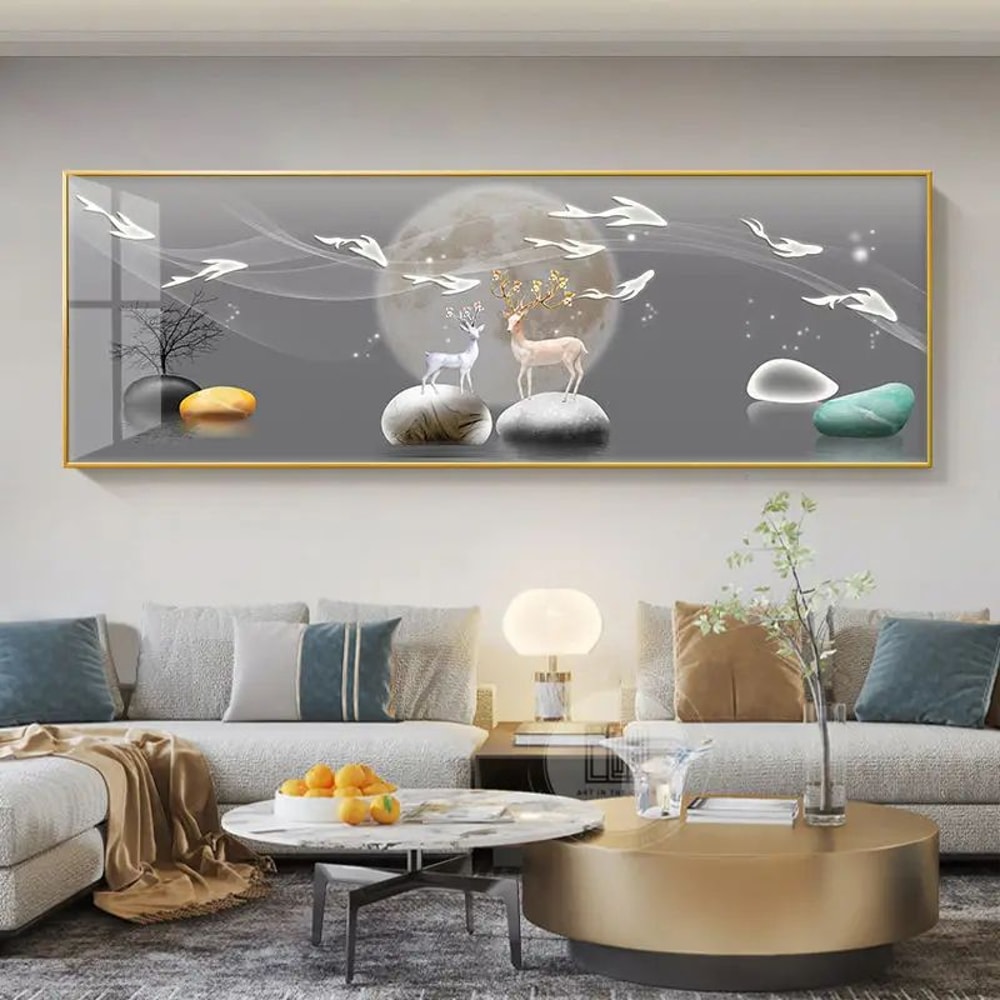 Chinese Golden Deer Canvas Wall Art Feng Shui Mountain Landscape Poster Unframed 13