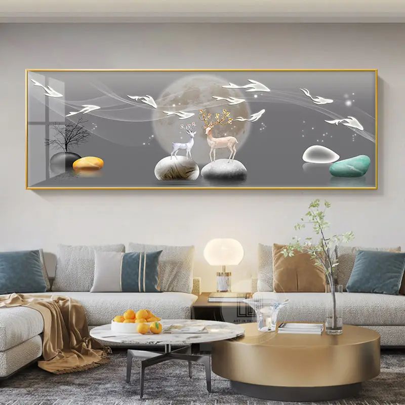 Chinese Golden Deer Canvas Wall Art Feng Shui Mountain Landscape Poster Unframed 13