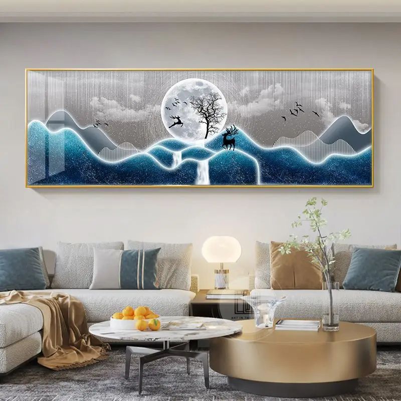 Chinese Golden Deer Canvas Wall Art Feng Shui Mountain Landscape Poster Unframed 16