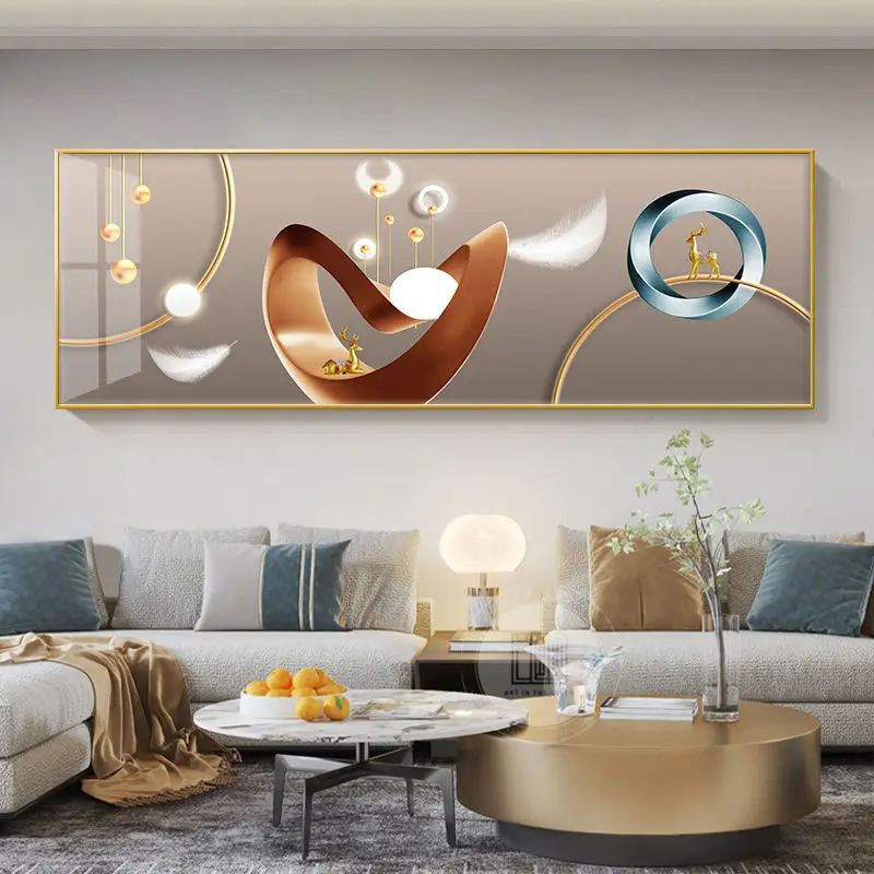 Chinese Golden Deer Canvas Wall Art Feng Shui Mountain Landscape Poster Unframed 19