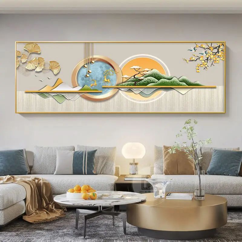 Chinese Golden Deer Canvas Wall Art Feng Shui Mountain Landscape Poster Unframed 20