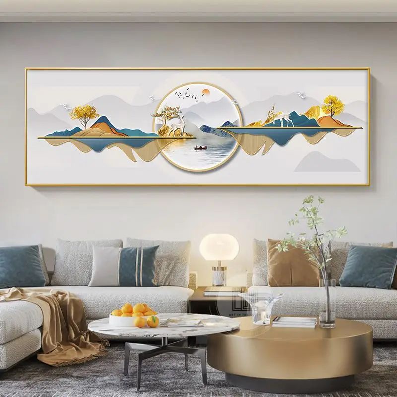 Chinese Golden Deer Canvas Wall Art Feng Shui Mountain Landscape Poster Unframed 21