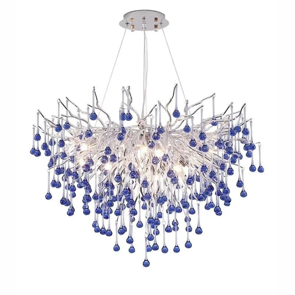 Modern Branch Crystal Chandelier Luxury Pink Blue Teardrop Hanging Ceiling Light 10