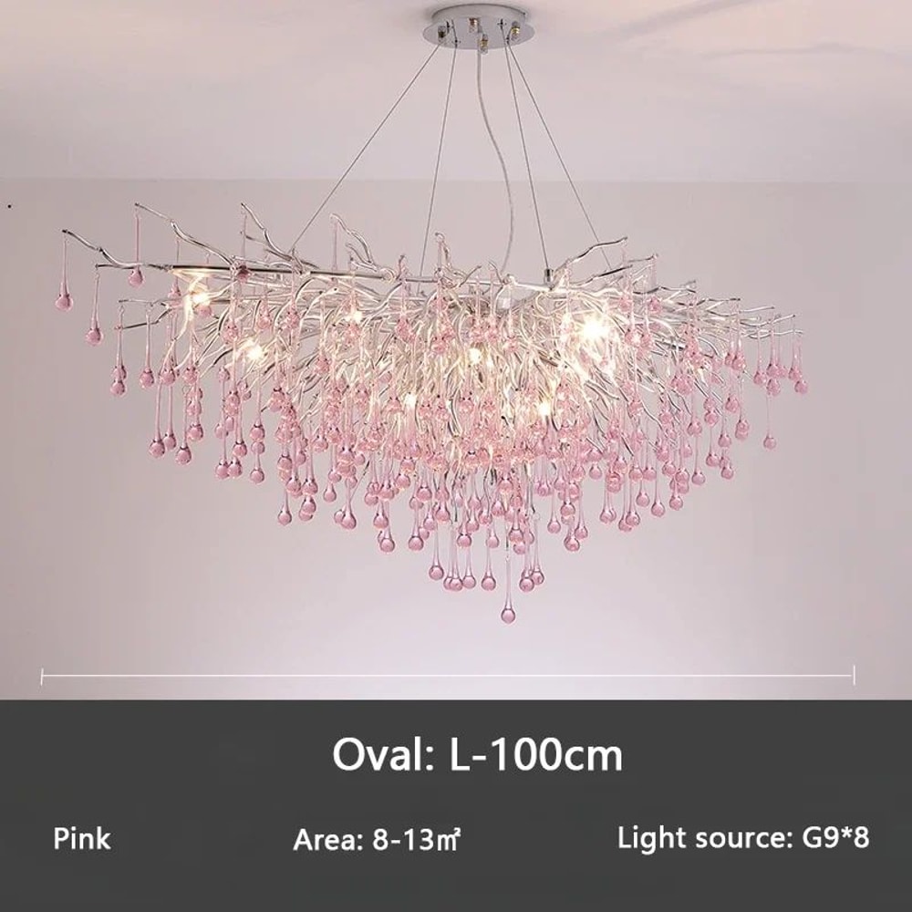 Modern Branch Crystal Chandelier Luxury Pink Blue Teardrop Hanging Ceiling Light 19