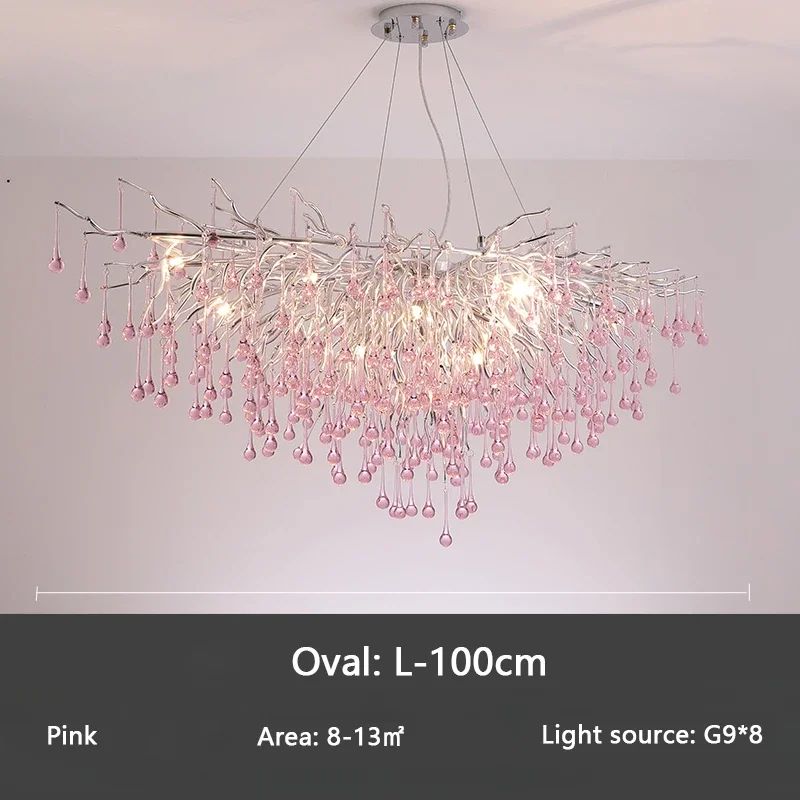 Modern Branch Crystal Chandelier Luxury Pink Blue Teardrop Hanging Ceiling Light 19