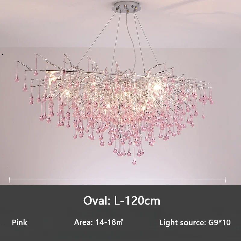 Modern Branch Crystal Chandelier Luxury Pink Blue Teardrop Hanging Ceiling Light 20