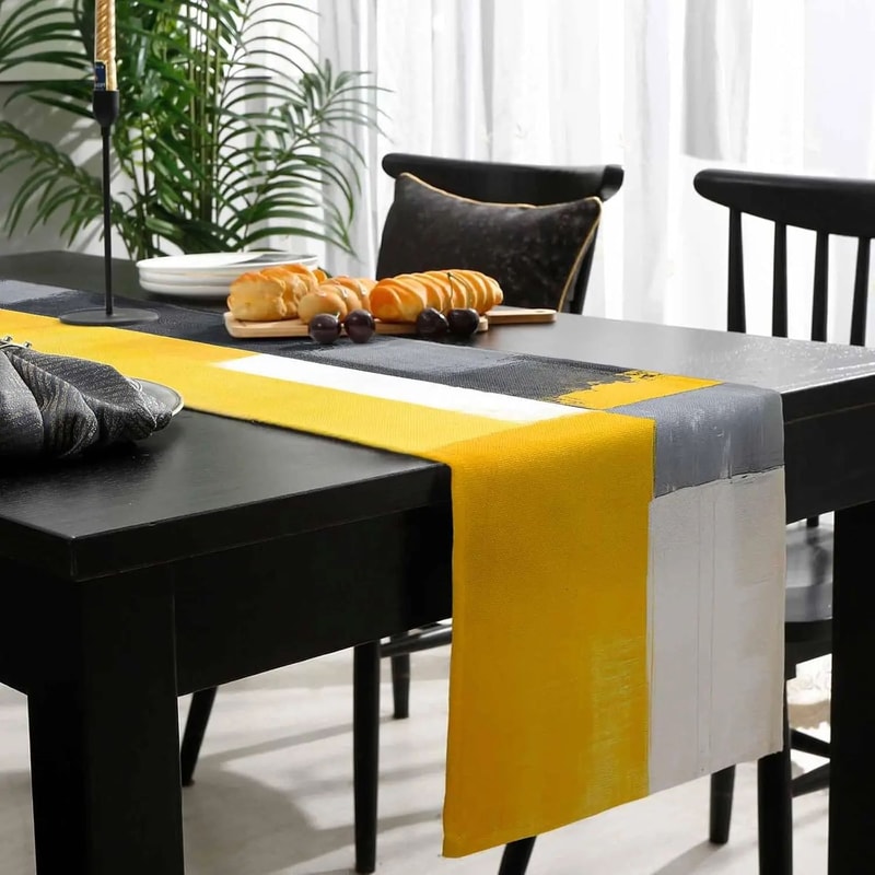 Abstract Geometric Linen Table Runner Modern Grey White Farmhouse Table Decor For Kitchen Dining 1