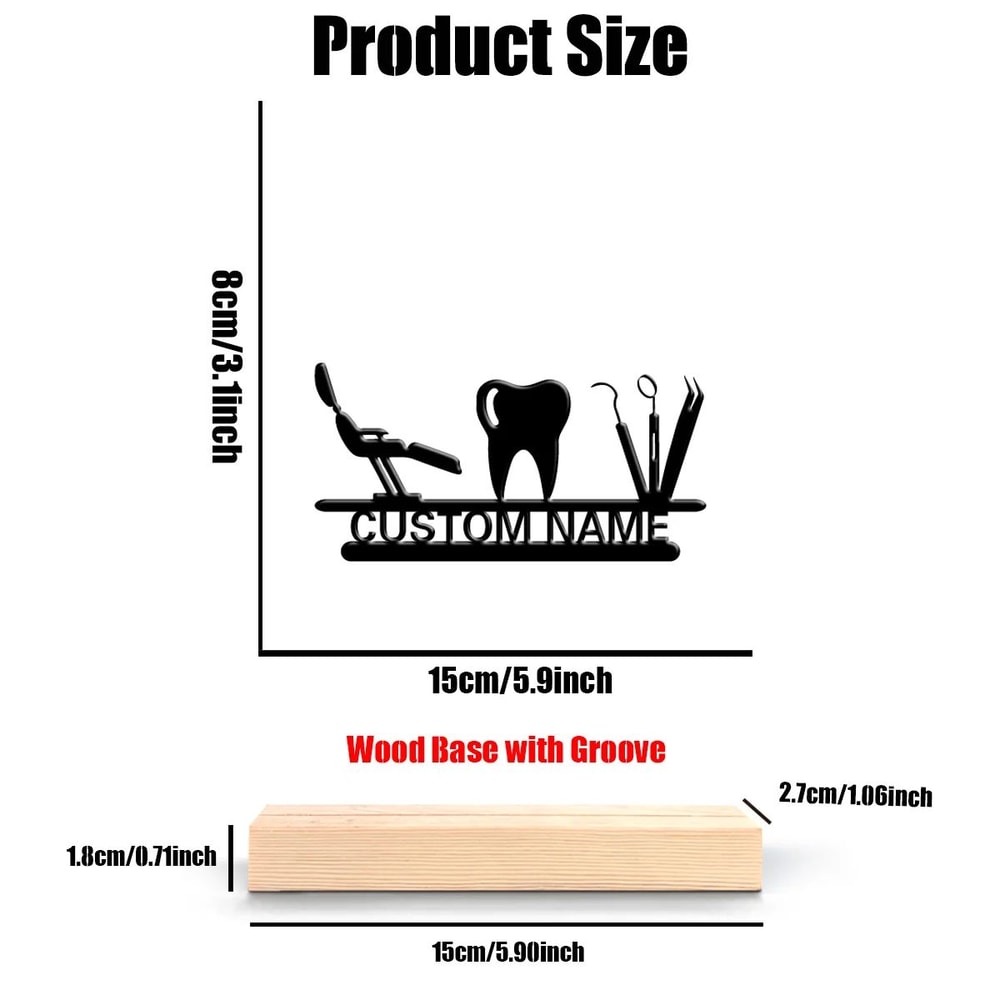 Personalized Dentist Metal Art Sculpture With Wooden Base Custom Dental Desk Decor Gift 4