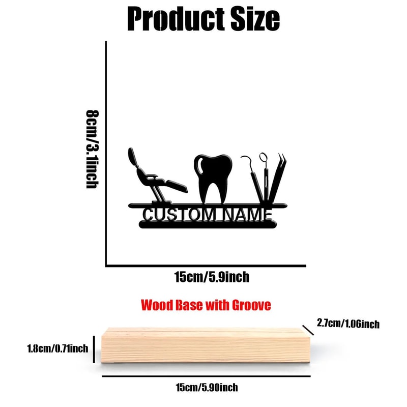 Personalized Dentist Metal Art Sculpture With Wooden Base Custom Dental Desk Decor Gift 4