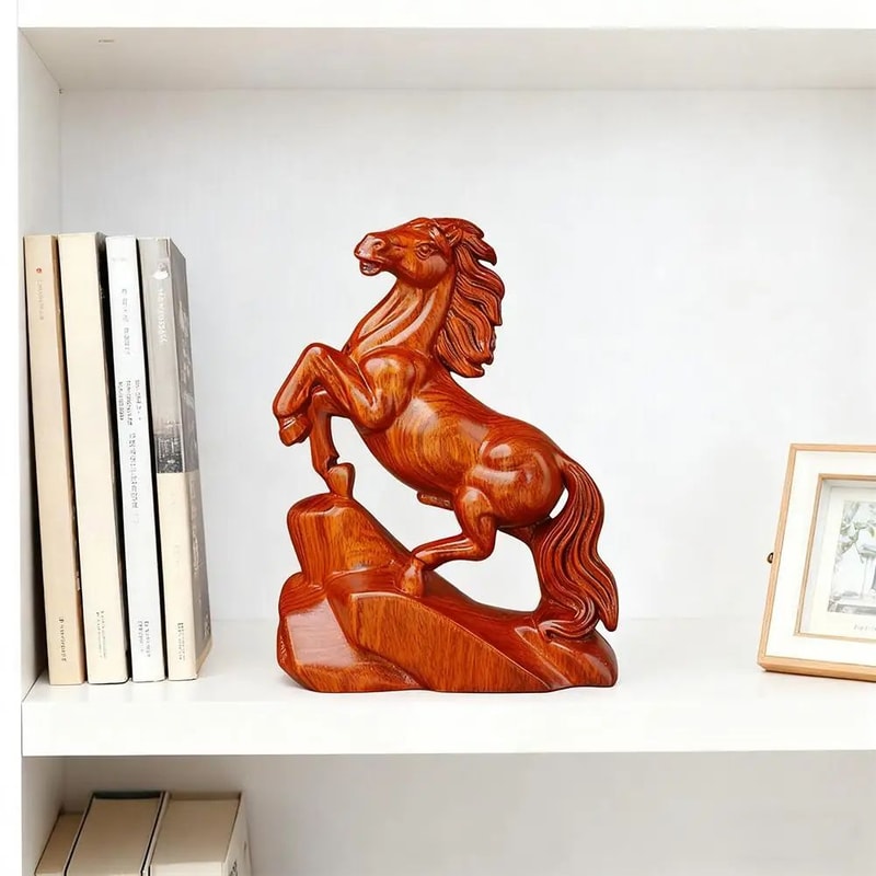 Rosewood Feng Shui Horse Statue Lucky Zodiac Wealth Decor For Home Office Desk 0