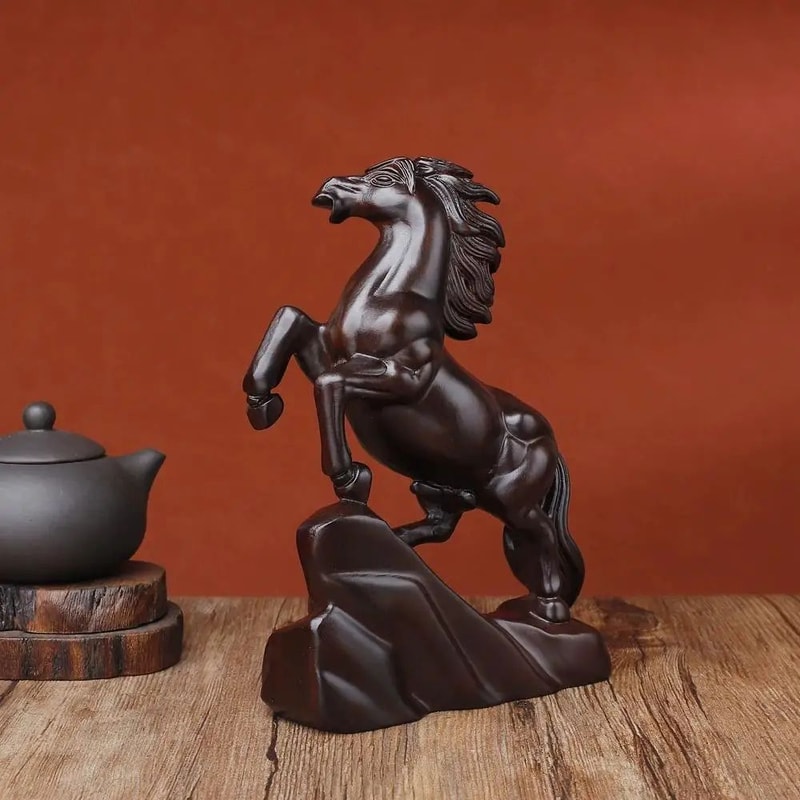 Rosewood Feng Shui Horse Statue Lucky Zodiac Wealth Decor For Home Office Desk 2