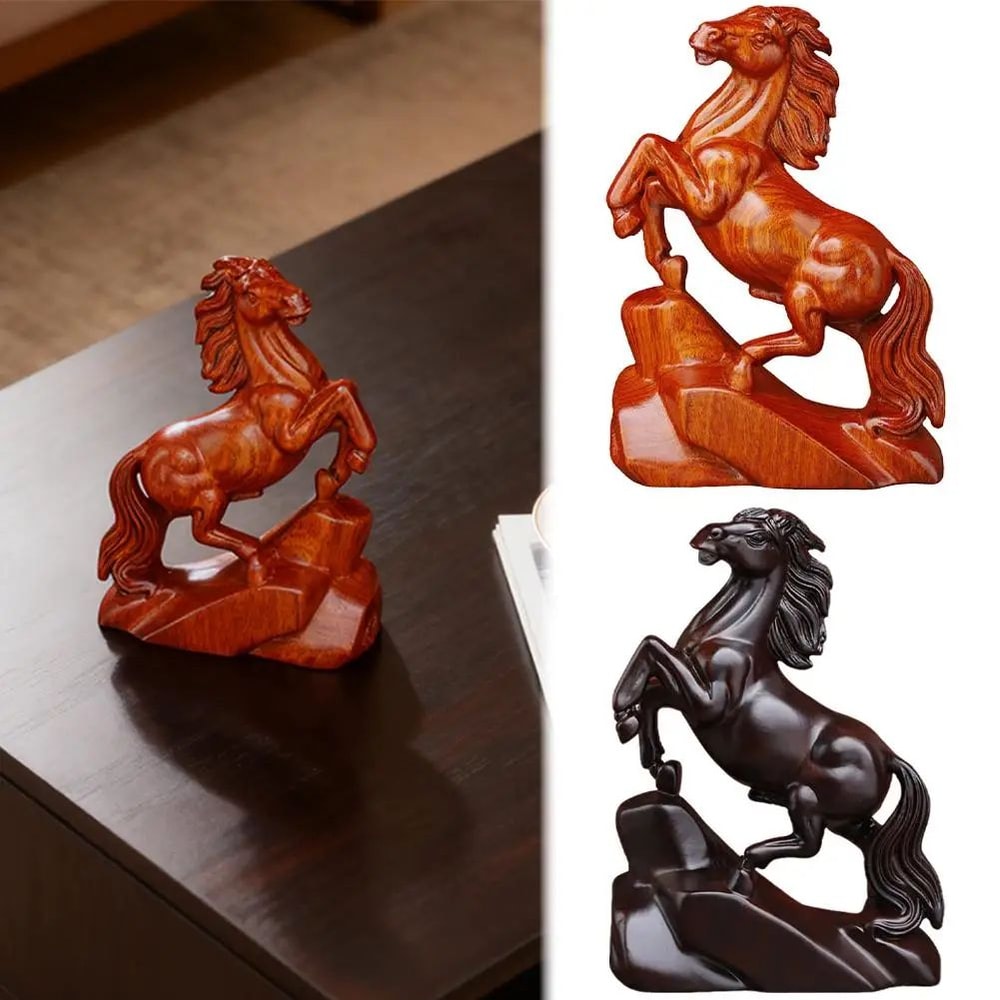 Rosewood Feng Shui Horse Statue Lucky Zodiac Wealth Decor For Home Office Desk 3