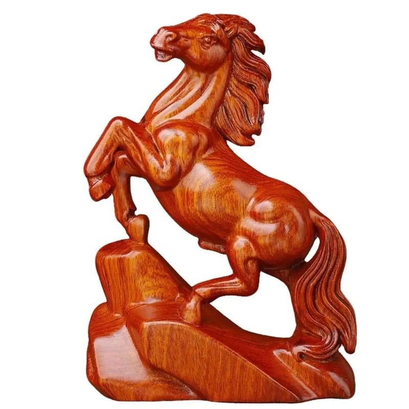 Rosewood Feng Shui Horse Statue Lucky Zodiac Wealth Decor For Home Office Desk 9