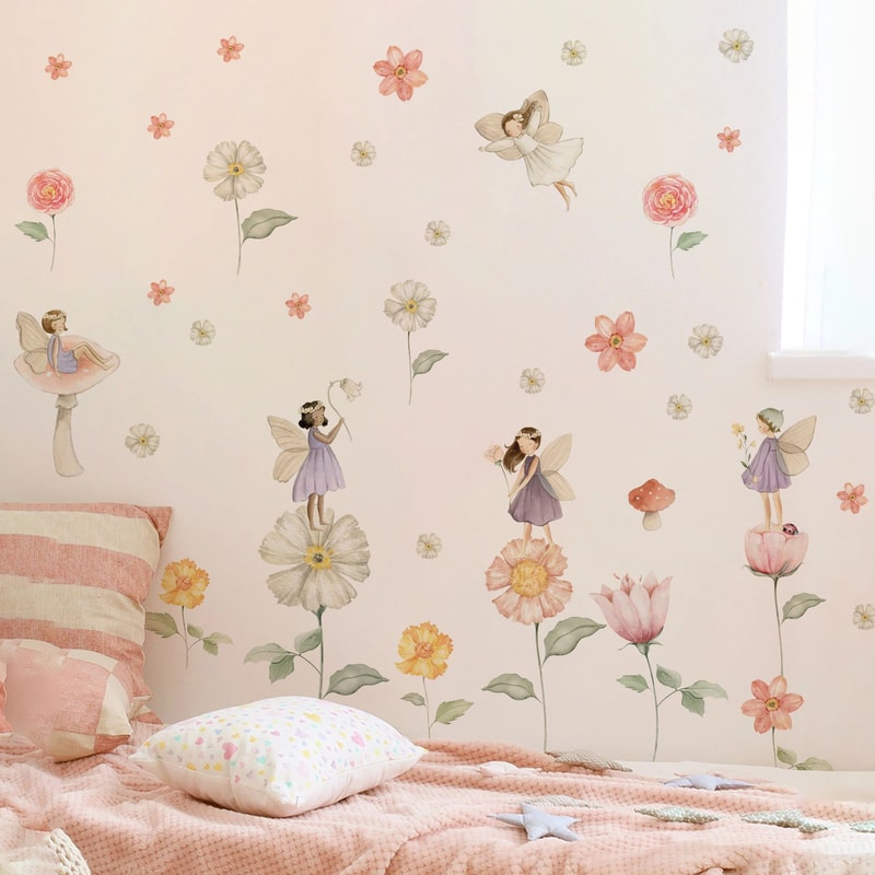 Watercolor Unicorn Fairy Wall Stickers Rainbow Animal Decals For Kids Nursery Room Decor 0