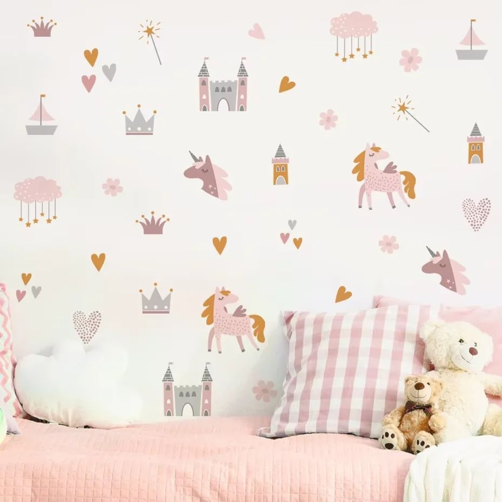 Watercolor Unicorn Fairy Wall Stickers Rainbow Animal Decals For Kids Nursery Room Decor 1