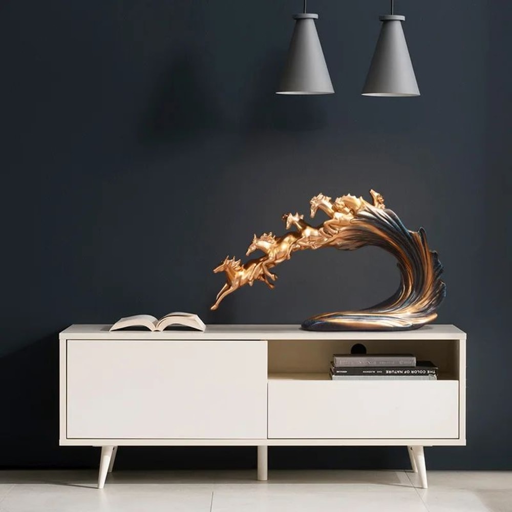 Golden Herd Of Horses Resin Sculpture Luxury Office Home Desk Decor 1