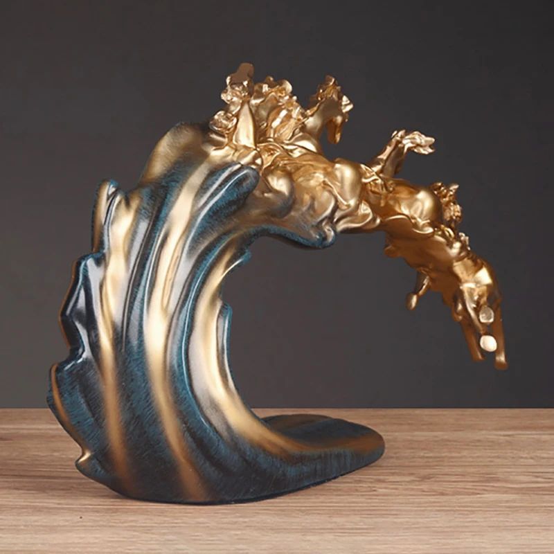 Golden Herd Of Horses Resin Sculpture Luxury Office Home Desk Decor 2