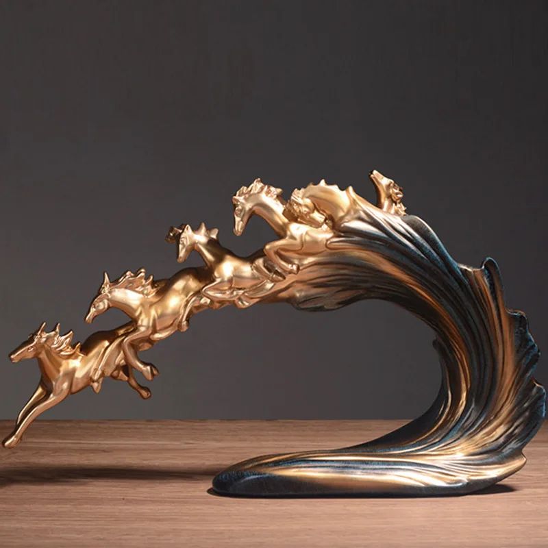 Golden Herd Of Horses Resin Sculpture Luxury Office Home Desk Decor 0