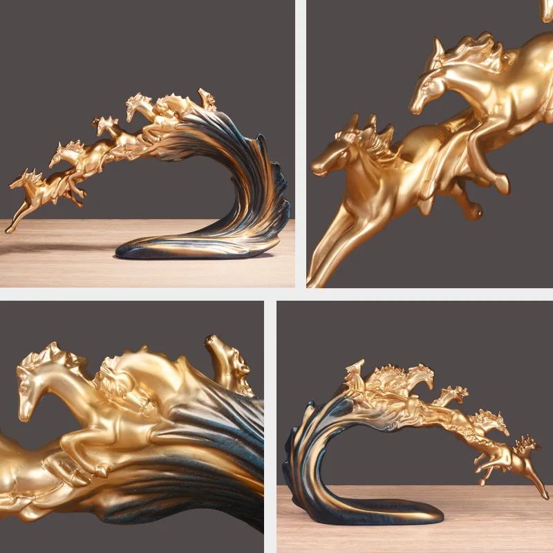 Golden Herd Of Horses Resin Sculpture Luxury Office Home Desk Decor 4