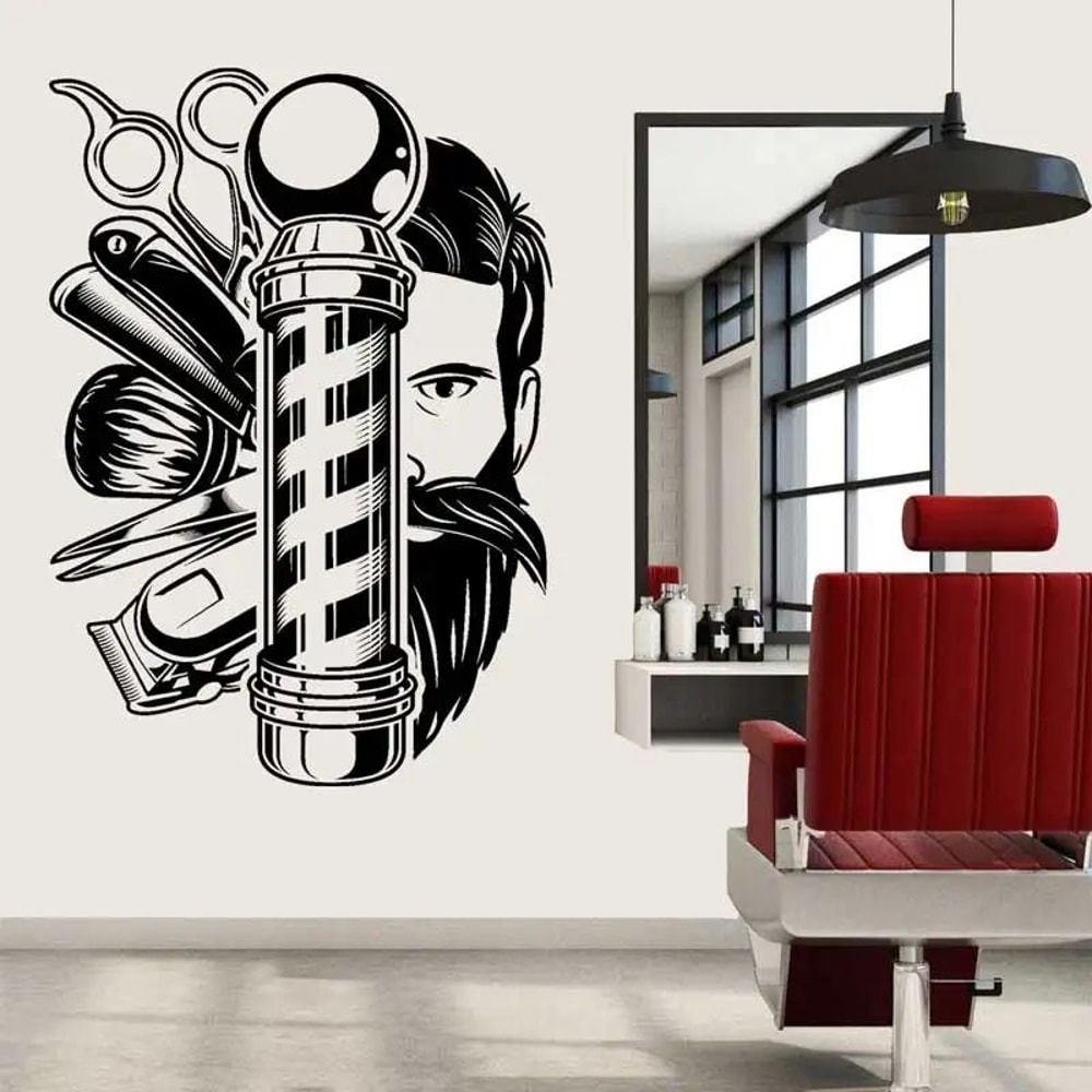 Vintage Barber Shop Wall Sticker Haircut Scissors Comb Vinyl Decal For Salon Door Window Decor 1