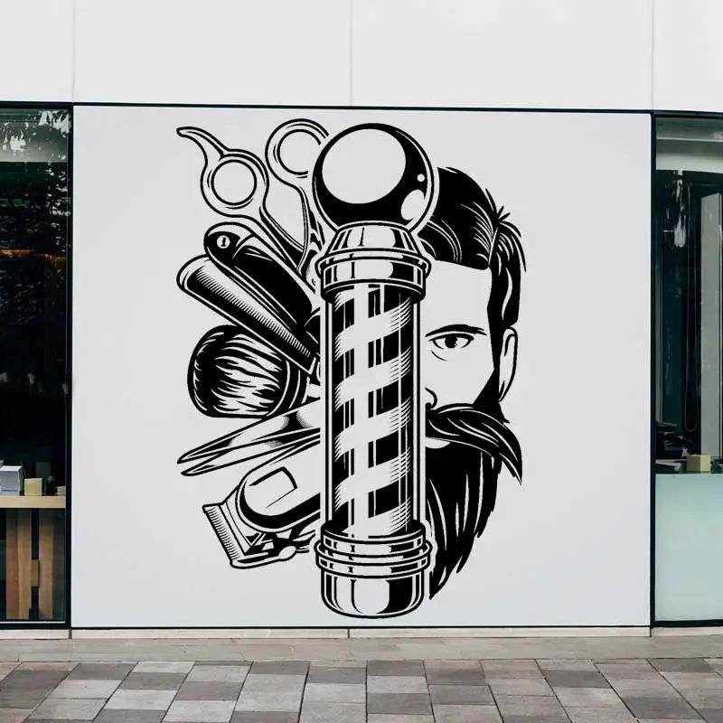 Vintage Barber Shop Wall Sticker Haircut Scissors Comb Vinyl Decal For Salon Door Window Decor 2