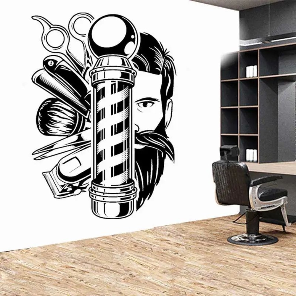 Vintage Barber Shop Wall Sticker Haircut Scissors Comb Vinyl Decal For Salon Door Window Decor 3
