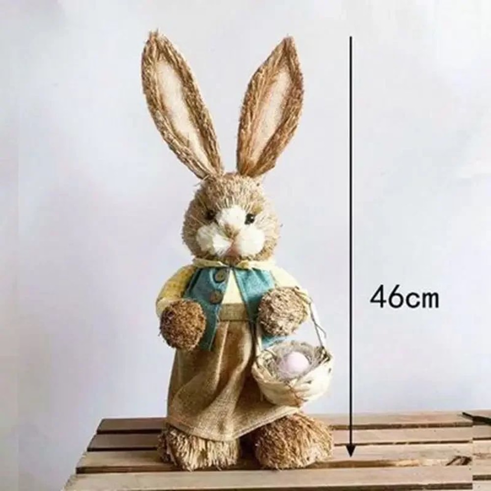 Straw Woven Easter Bunny Decor 18in Handmade Rabbit Garden Home Ornament 2